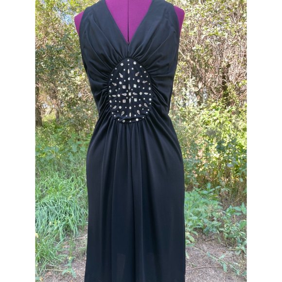 Vintage 1970s Slinky Black Dress With Glass Rhinestones S/M - Picture 2 of 16